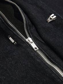 Manfinity Homme Men's Casual Commuter Zip-Up Denim Jacket, For Fall - Dark Wash - View 6