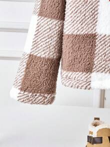 Sparklyn Girls' Fuzzy Plaid Symmetrical Pattern Hooded Casual Versatile Jacket, Suitable For Daily Wear Fall Winter - Multicolor - View 5