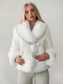 Sweetina Women's Fashionable And Elegant Faux Fur Jacket, Winter - White - View 5