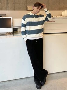 DAZY 男士返校条纹马球领毛衣，秋装