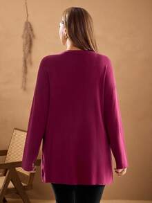 EMERY ROSE Plus Size Women's Quality Home Leisure Elegant Party Wine Red Hot Diamond Craft Decoration Round Neck Super Long Sleeve Pullover Long Sweater Fall Clothes For Women Winter Clothes