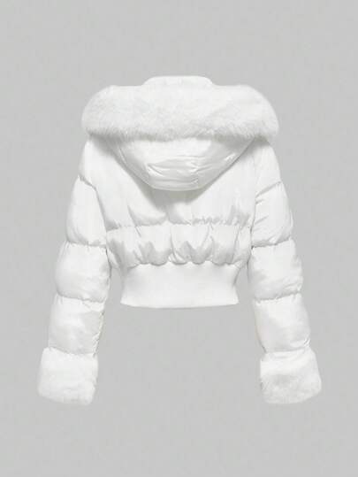 Manteau court matelassé pour femmes avec strass et fausse fourrure