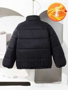 1pc Thickened Quilted Padded Coat With Front Pegasus Graphic Print For Teenage Boys Fall Winter - Black - View 2