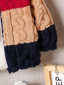 SHEIN Playful Pals 1pc Baby Boy Navy Blue Autumn Hooded Jacket,Cow Boy Club Style Fashionable Jacquard Knit Double-Sided Fleece Zip-Up Coat With Elastic Hem And Cuffs - Multicolor - View 6