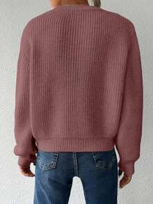 Women Solid Color Drop Shoulder Long Sleeve Single-Breasted Casual Loose Cardigan