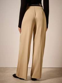 COSMINA Wide Leg Pants Women Solid Color Minimalist Casual Suit Pants,Khaki Color-Block Double Belt Pants Autumn Winter Clothes For Women