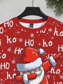 Manfinity Homme Men's Rock Style 3D Santa Claus & "HO HO HO" Print Short Sleeve T-Shirt, Christmas Holiday Round Neck Tee, Gift For Boyfriend, Partner, Couple Matching  Christmas T Shirt