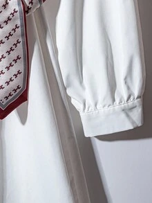 INAWLY Plus Size Women Casual Waist Cinched Long Sleeve Shirt Dress - White - View 4