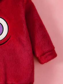 SHEIN 女婴休闲刺绣绿色羊毛连帽连体衣，秋冬