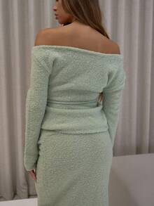 MUSERA Áo dệt kim dài tay trễ vai, thắt eo, bồng bềnh, dễ thương, sang trọng, gợi cảm, phong cách đường phố, mùa thu, dự tiệc tối, thanh lịch, đón năm mới, mùa xuân. - Màu xanh Bạc hà - Xem 2