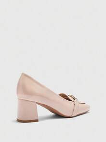 CUCCOO BIZCHIC Apricot Metallic Buckle Thick Heel Square Toe Women's High Heels, Suitable For Commuting, Dating, Party, Holiday, Office Wear - Apricot - View 8
