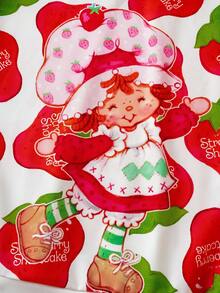 Strawberry Shortcake X SHEIN 男士休闲草莓和卡通图案落肩连帽衫，秋季 - 白色 - 查看 7