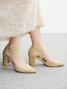 CUCCOO BIZCHIC Giày cao gót mũi nhọn màu mơ co giãn quai mắt cá chân thời trang dành cho nữ, thích hợp để đi làm, hẹn hò, tiệc tùng, đám cưới, ngày lễ - Màu be - Xem 3