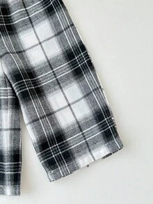 SHEIN Pantalones casuales y versátiles con estampado a cuadros y cintura elástica para bebé niña
