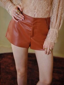 MOTF STUDIO PU皮革短裤 - 棕色 - 查看 3