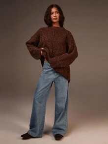 Athîral Quần jean ống đứng dáng rộng có túi đính hạt trang trí cho nữ - Màu xanh lam - Xem 5