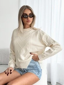 Siren Gaze Sweter z dzianiny kablowej z obniżonymi ramionami i bluzki z długim rękawem na jesień/zimę