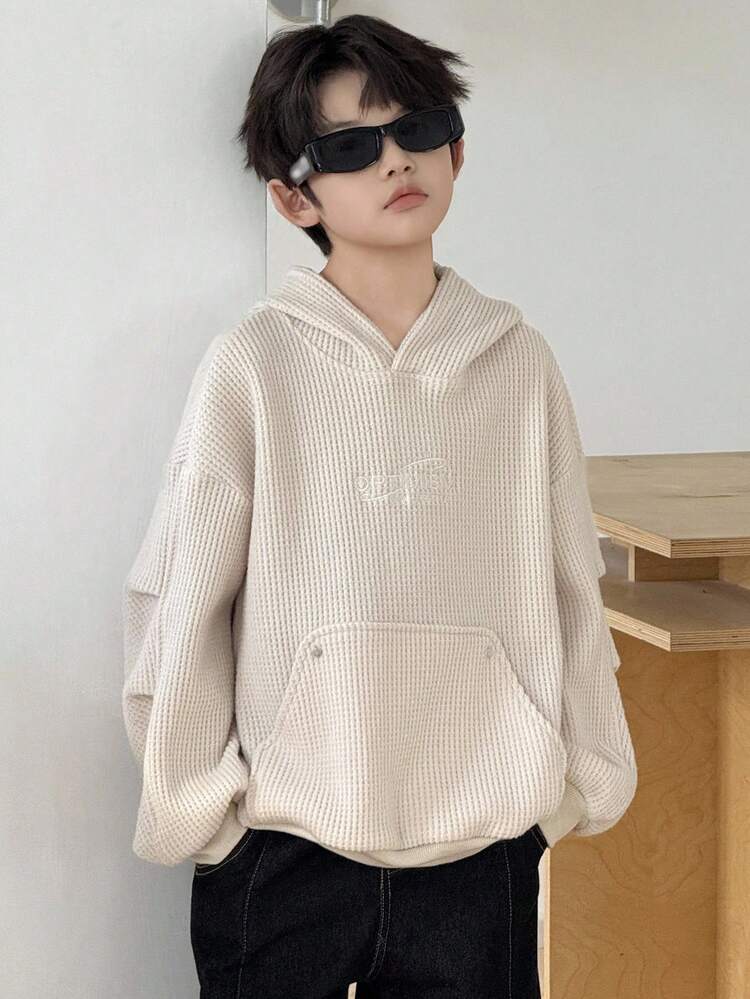 Tween Boy Casual Loose Fit Letter Embroidery Streetwear Sweatshirt, Autumn Sweatshirt