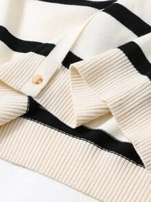 SHEIN White Striped Collared Drop Shoulder Knit Cardigan Sweater For Teenage Boys,Autumn Back-To-School Versatile Casual Knitwear For School,Daily,Party - Multicolor - View 9