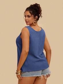 SHEIN VCAY Camiseta de tirantes de unicolor informal de talla grande, verano - Azul - Ver 2