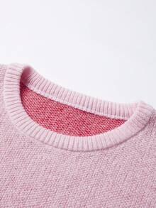 Manfinity Roghcode Pull col rond style universitaire décontracté à épaules tombantes, grande taille, automne/hiver - Rose bonbon - Voir 5