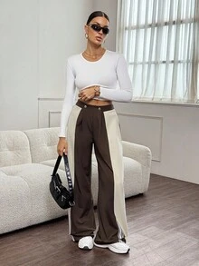 SHEIN Tall 女士和男士夏季街头服饰复古 Y2K 假期休闲运动服演唱会音乐节撞色条纹纹理装饰宽松低腰裤、工装裤 - 彩色 - 查看 8