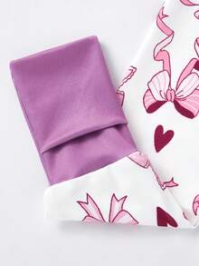 Baby Girls' Pink Bow & Digital Print Long Sleeve Zipper Front Jumpsuit Sleepwear, Snug Fit Fall Winter - Purple - View 4