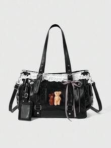 ROMWE Grunge Punk Lace Bear Small Card Bag - Black - View 2