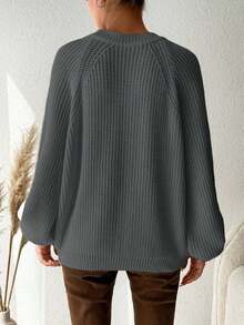 Plus Size Women's Solid Color Round Neck Raglan Sleeve Loose Pullover Sweater