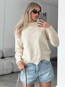 Siren Gaze Sweter z dzianiny kablowej z obniżonymi ramionami i bluzki z długim rękawem na jesień/zimę