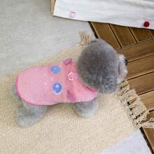 PETSIN 秋冬毛绒宠物连帽衫和背心 - 适合狗、猫和小动物的柔软羊毛毛衣，带牵引扣的舒适套头衫，室内外均可穿着 - 粉以 - 查看 3