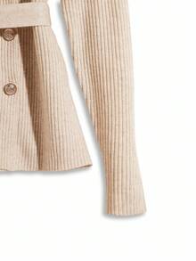 Franclia Nuevo suéter de punto de manga larga con cuello alto y cintura ceñida, estilo vintage, de alta gama para otoño/invierno para mujeres - Marrón - Ver 4