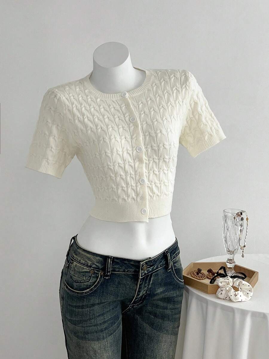 Flirla Women's Basic Casual Short Sleeve Knit Top - White - View 1