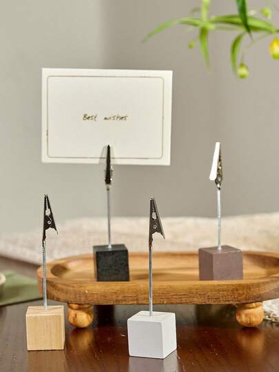 Zazumi Cirelle 1 件装轻质立方体底座便签夹复古色桌面木质夹带鳄鱼扣用于展示数字卡名片照片便签返校