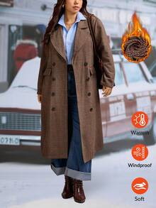 Zelara 大码女式格子印花双排扣羊毛大衣，秋季女式外套，长款女式外套，风衣，格子大衣，冬季女式外套，棕色女式冬季外套，时尚女式冬季外套，秋季女式外套，冬季女式冬季外套，外出上衣，乡村风女式外出外套，棕色格子大衣，冬季女式外套，感恩节女式外套 - 彩色 - 查看 3