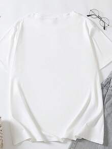 SHEIN LUNE Summer Women's Round-Neck T-Shirt With Western-Style Shoe Prints - White - View 2