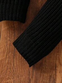 SHEIN 幼儿男童拼色条纹圆领长袖上衣和纯色裤子毛衣套装 - 黑與白 - 查看 5