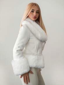 Sweetina Women's Fashionable And Elegant Faux Fur Jacket, Winter - White - View 6