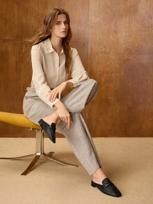 MOTF 时尚编织一脚蹬休闲舒适穆勒平底凉鞋，适合女士 - 黑色 - 查看 10