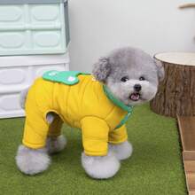 PETSIN 可爱卡通风格四足宠物连体衣 - 防风舒适羊毛服装，适合小型犬和猫，适合日常室内外穿着 - 黃色 - 查看 4