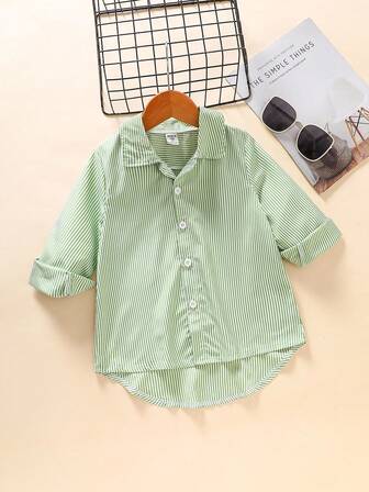 1pc Girls' Striped Long Sleeve Collared Shirt (4-7 Years Old), Suitable For Casual, Outdoor, And Holiday Wear, Spring/Summer Fall Winter