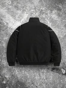 Manfinity EMRG 男士防风保暖长袖拉链加厚外套，秋冬户外冬季夹克赛车夹克拉链夹克男士街头风衣户外风衣 - 黑色 - 查看 2