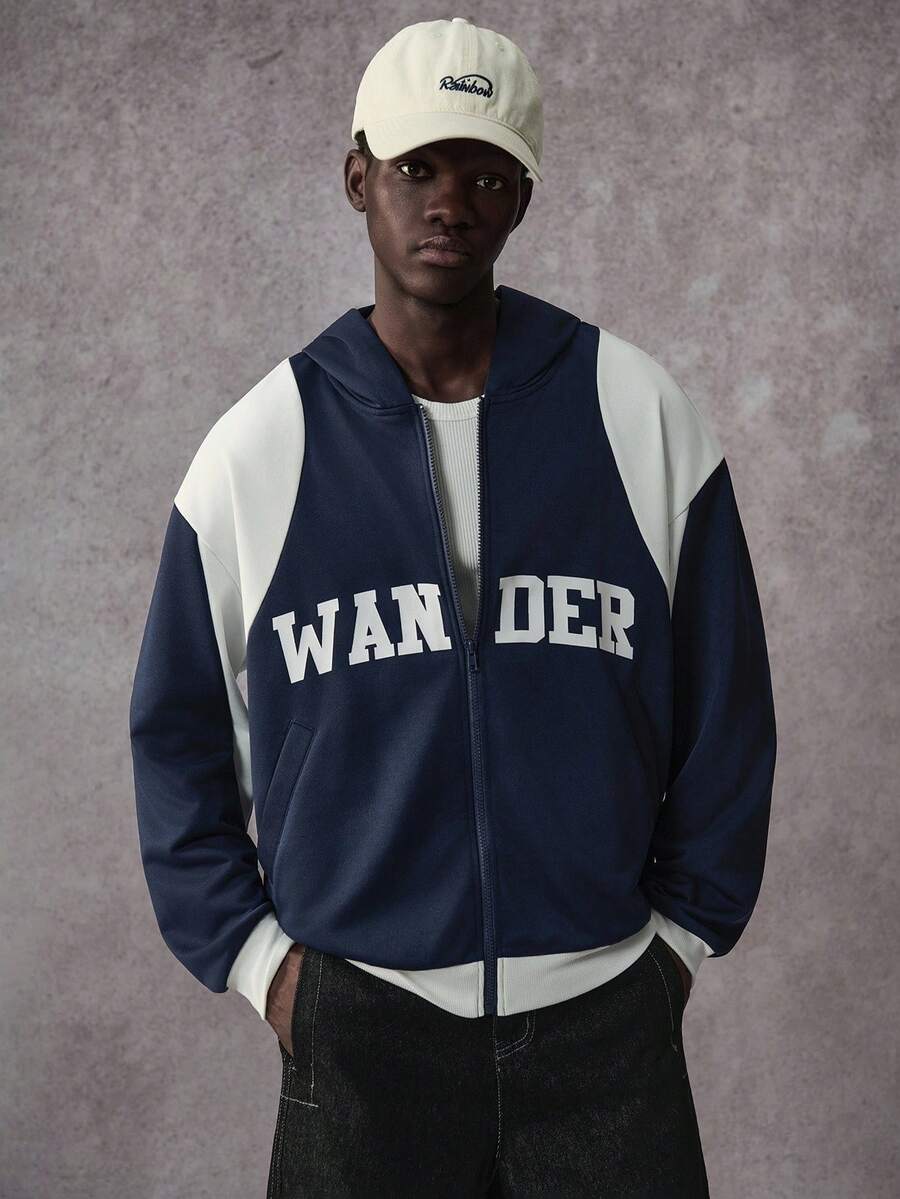 Manfinity Roghcode Áo nỉ có mũ trùm đầu màu tương phản thường ngày dành cho nam, mùa thu - Nhiều màu - Xem 1