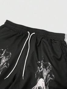 ROMWE MEN Street Life Pantaloni casual da uomo con vita con coulisse, stampa teschio, gamba ampia, autunnali