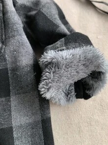 SHEIN 1pc Baby Boy Fashionable Minimalist Casual Gray Plaid Long Sleeve Hooded Jacket With Gray Thermal Lined, Suitable For Daily School Wear, Autumn/Winter Fall - Grey - View 2