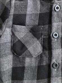 SHEIN 1pc Baby Boy Fashionable Minimalist Casual Gray Plaid Long Sleeve Hooded Jacket With Gray Thermal Lined, Suitable For Daily School Wear, Autumn/Winter Fall - Grey - View 3