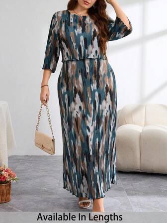 SHEIN Tall CURVE Plusstorlek klänning med rund hals och lång ärm