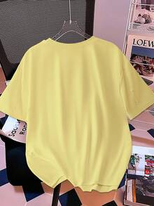 Franclia Áo thun tay ngắn cổ tròn đính hạt bong bóng thời trang mùa hè, áo thun mùa hè - Màu vàng - Xem 2