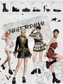 Sugerpunk 女式黑色朋克风格厚底高跟凉鞋，配有哥特式星形铆钉扣、可调节松紧带、露趾厚底坡跟鞋 - 黑色 - 查看 8