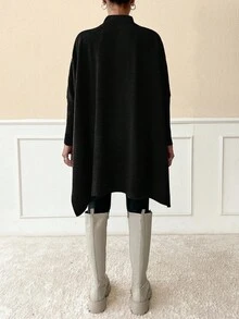 EURMUSE 女士纯色立领半袖超大套头衫